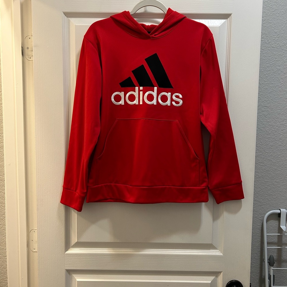 Adidas Vibrant Red Hoodie with Bold Black Logo